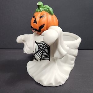 Halloween Jack O Lantern Ghost Ceramic Figurine Planter